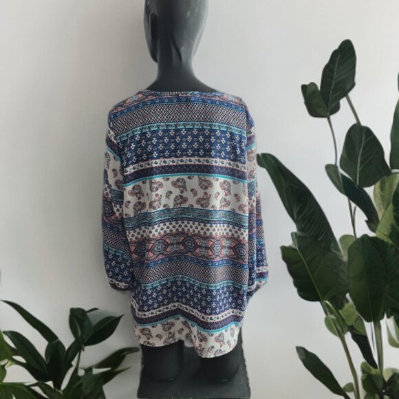 Blue Paisley Sheer Boho Chic Top - Picture 2 of 5